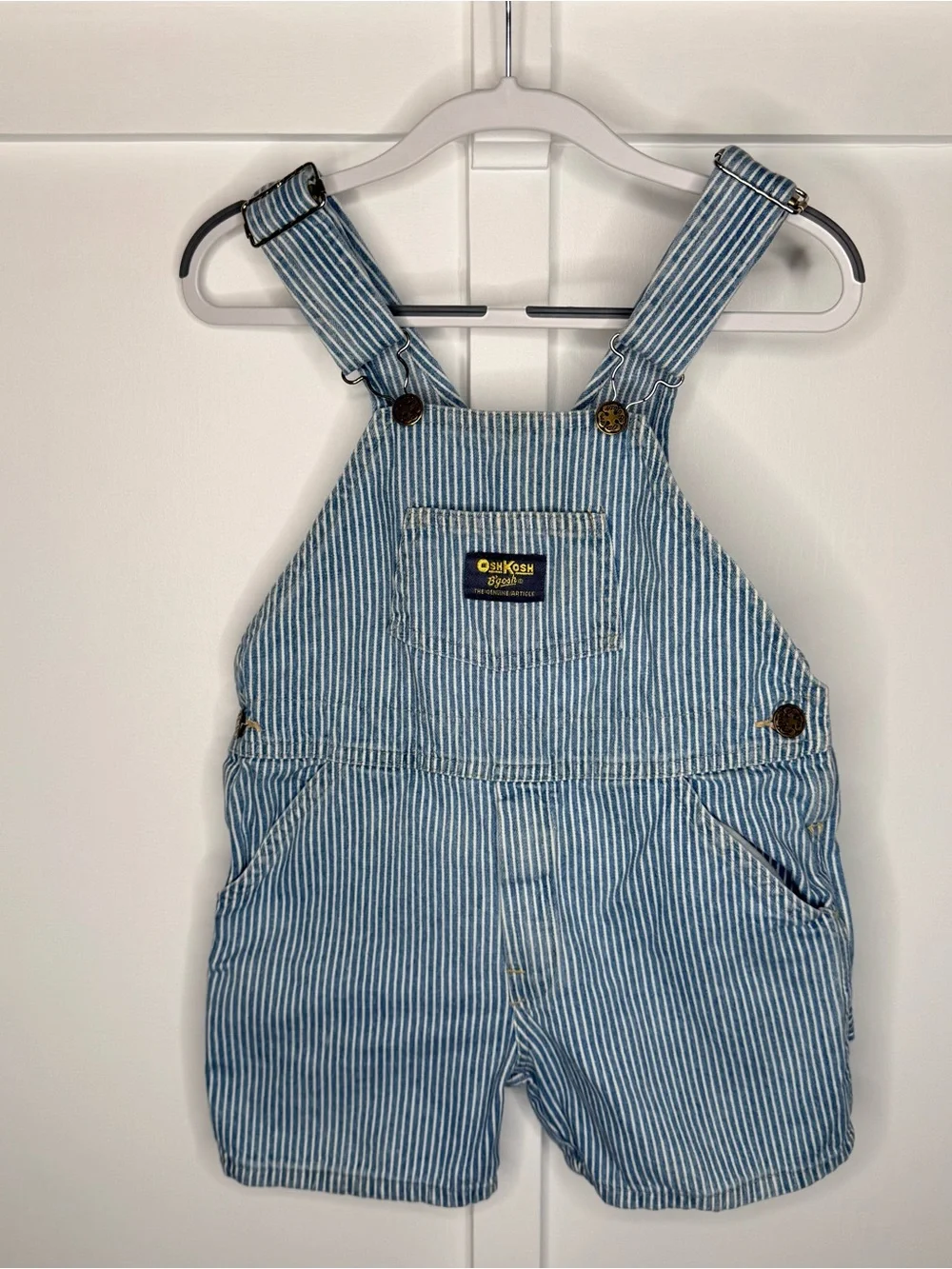 Vtg Oshkosh B'Gosh Railroad Striped Denim Cotton Overalls Size 4T